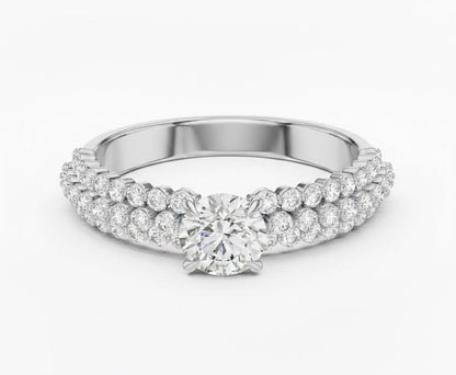 Cubic Zirconia Engagement Ring – Triple Pavé Band | Gold, Rose Gold & Silver