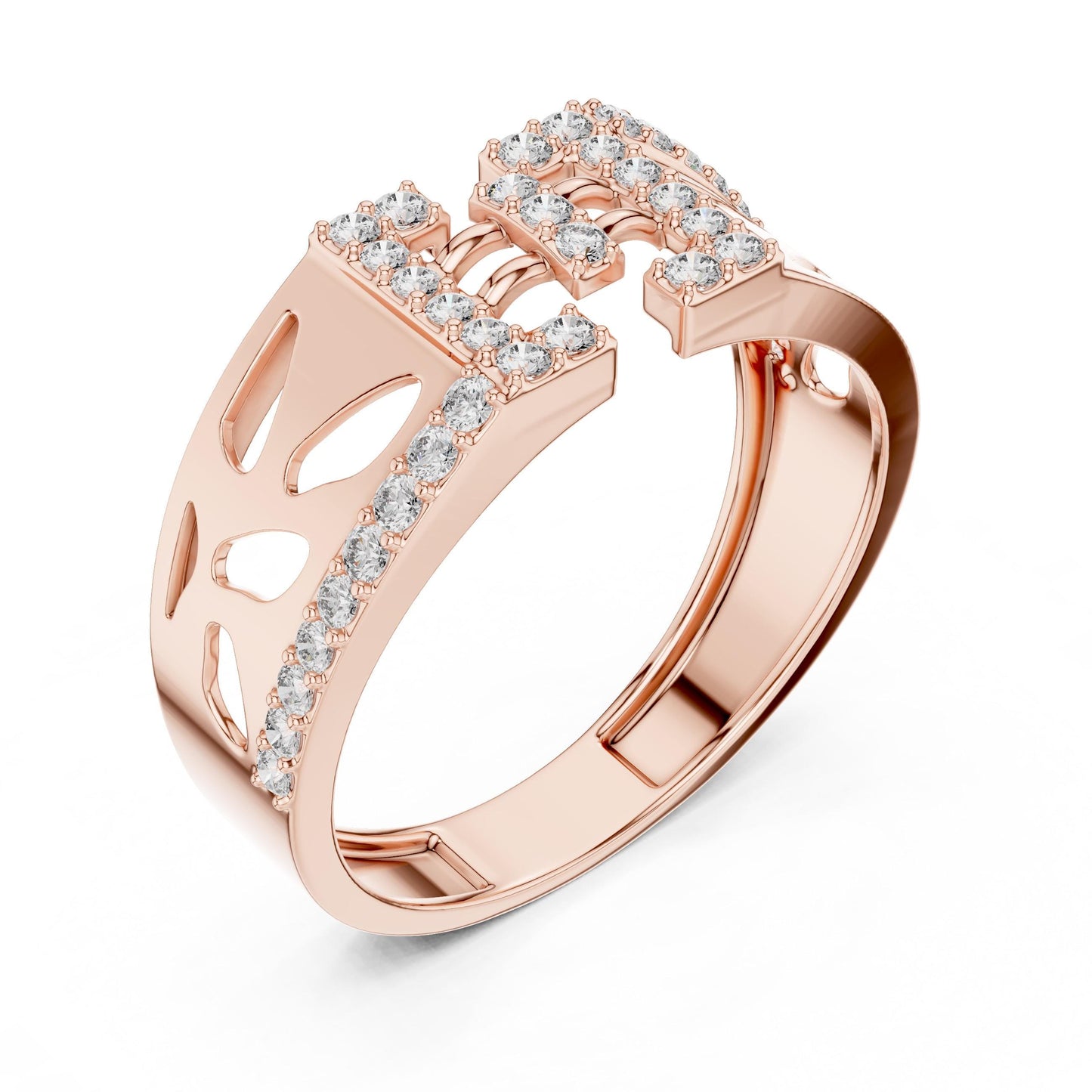 Gold and silver CZ panel ring by Riora featuring a hypoallergenic promise band, perfect for anniversaries or Valentine’s Day.