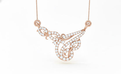 Riora Moissanite swirl pendant in gold and rose silver, elegant bridal necklace with sparkling stones, ideal for anniversaries or Valentine gifts.
