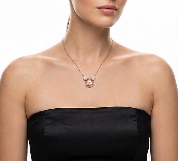 Riora Moissanite circle pendant featuring Mickey Mouse design in rose gold, dainty luxury jewelry for women.