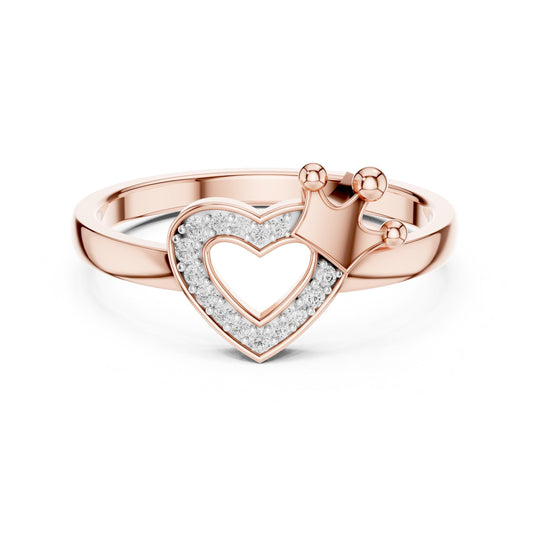 Riora Royal Heart Crown Moissanite ring featuring a princess-cut gemstone in a romantic rose gold band, perfect for gifting.