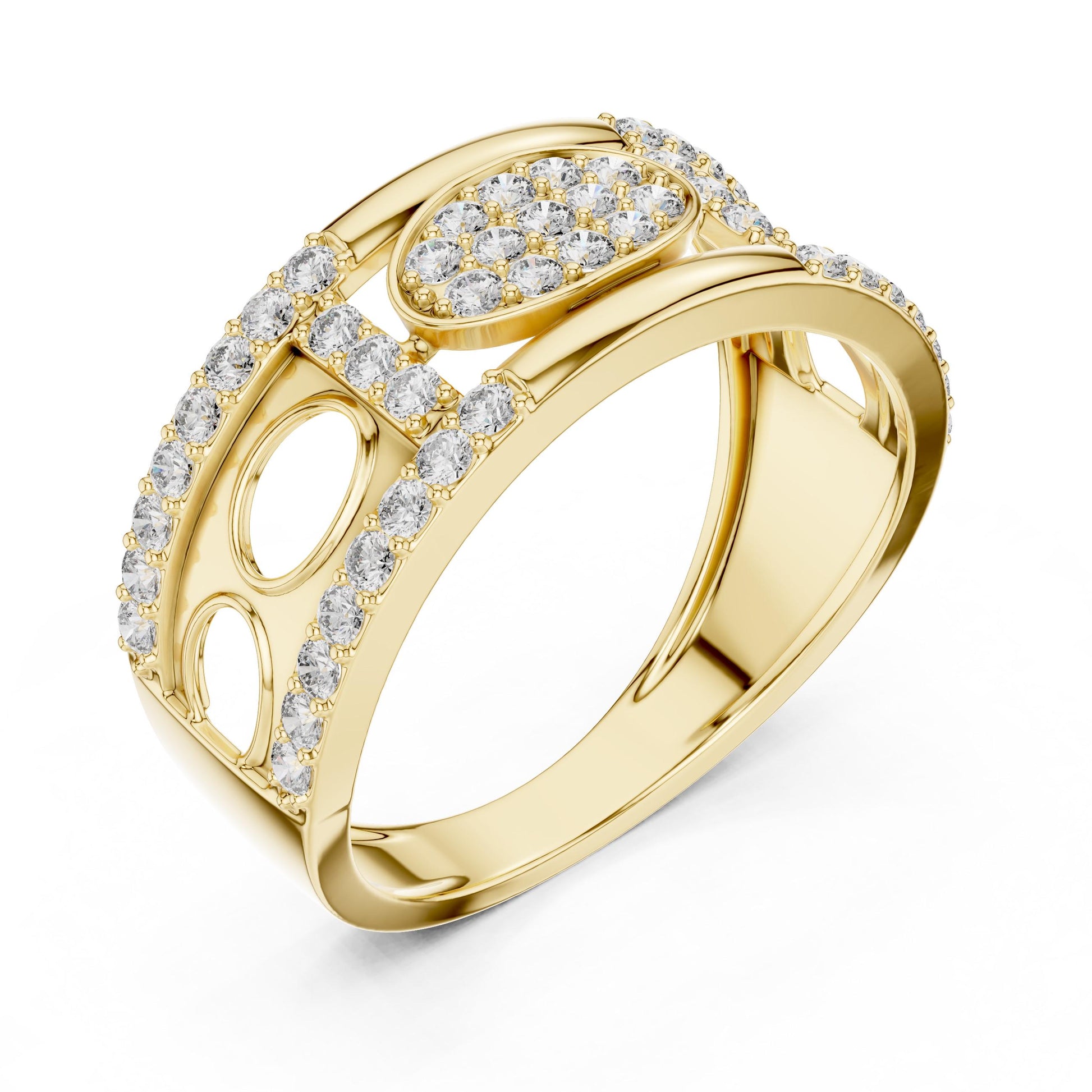 Riora wide CZ eternity band ring in rose gold and silver with sparkling stones, hypoallergenic statement jewelry for special occasions