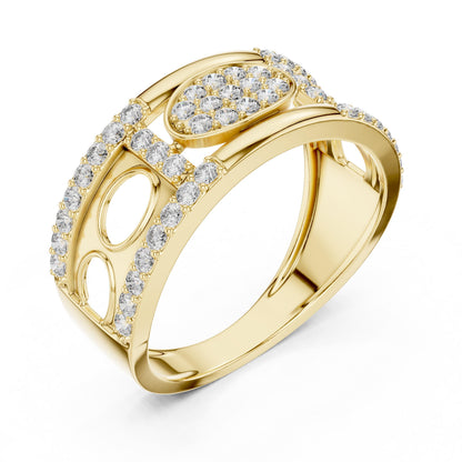 Riora wide CZ eternity band ring in rose gold and silver with sparkling stones, hypoallergenic statement jewelry for special occasions