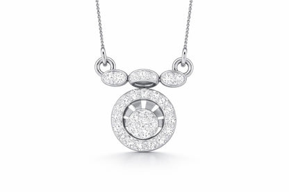 Riora Moissanite halo pendant necklace in rose gold, gold, and silver with adjustable chain, minimal bridal jewelry design.