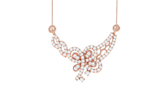 Riora luxury butterfly moissanite diamond necklace with rose gold pendant, elegant bridal jewelry for women.