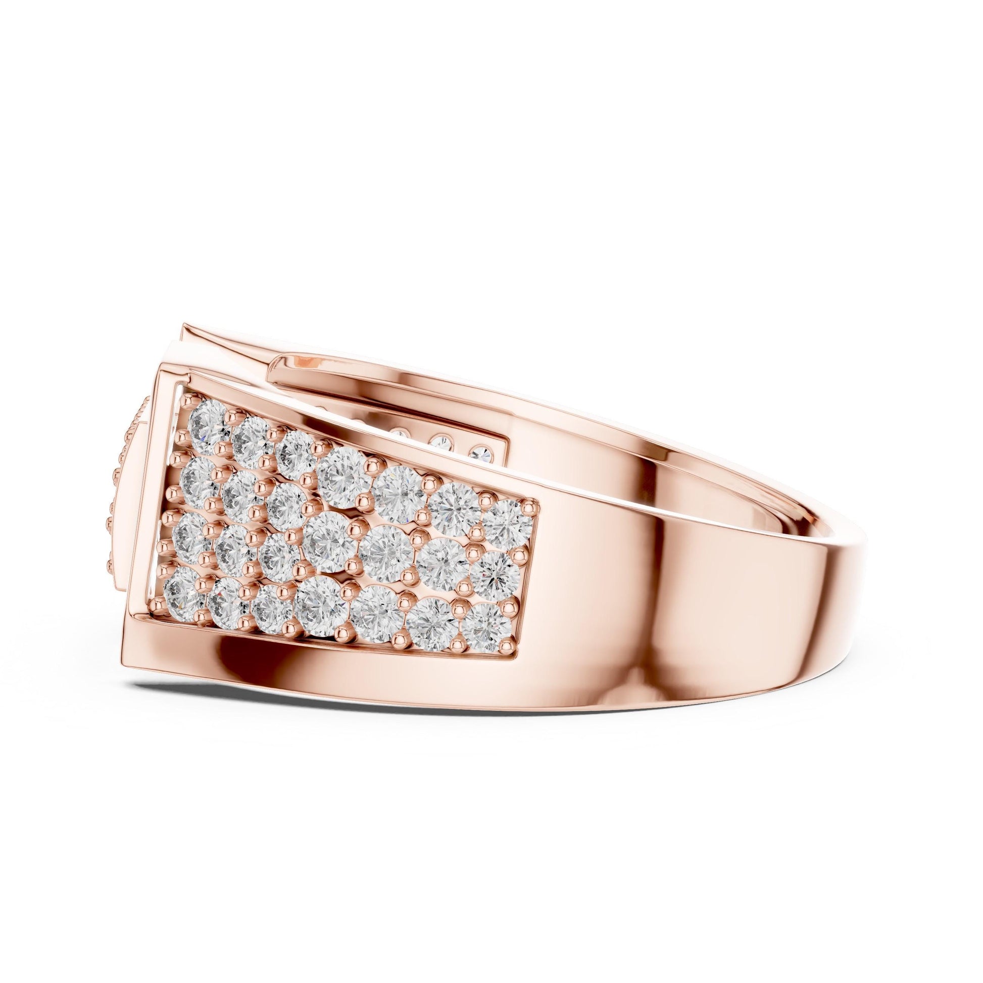 Riora geometric CZ wide gold rose band ring with luxury statement design, perfect for wedding, anniversary, or Valentine gift.