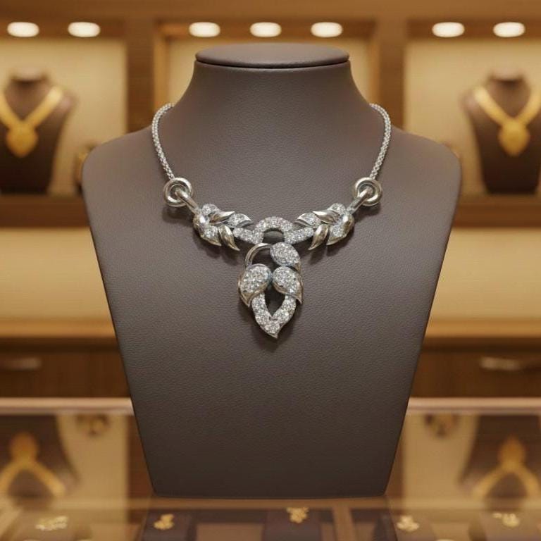Moissanite Leaf Pendant Necklace, 22 Inch Chain, Bridal Jewelry