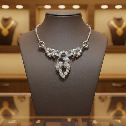 Moissanite Leaf Pendant Necklace, 22 Inch Chain, Bridal Jewelry
