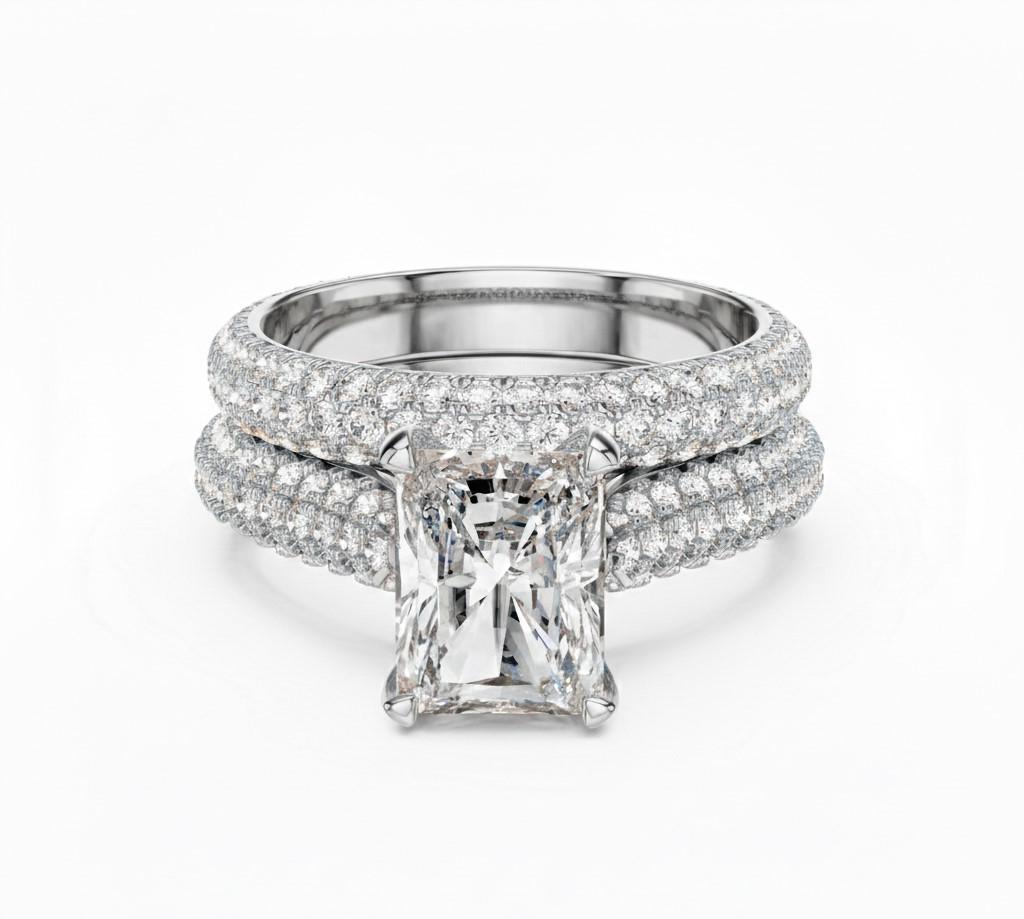 Radiant Cut CZ Engagement Ring | Pave Eternity Band | Gold, Rose Gold & Silver