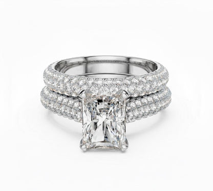 Radiant Cut CZ Engagement Ring | Pave Eternity Band | Gold, Rose Gold & Silver