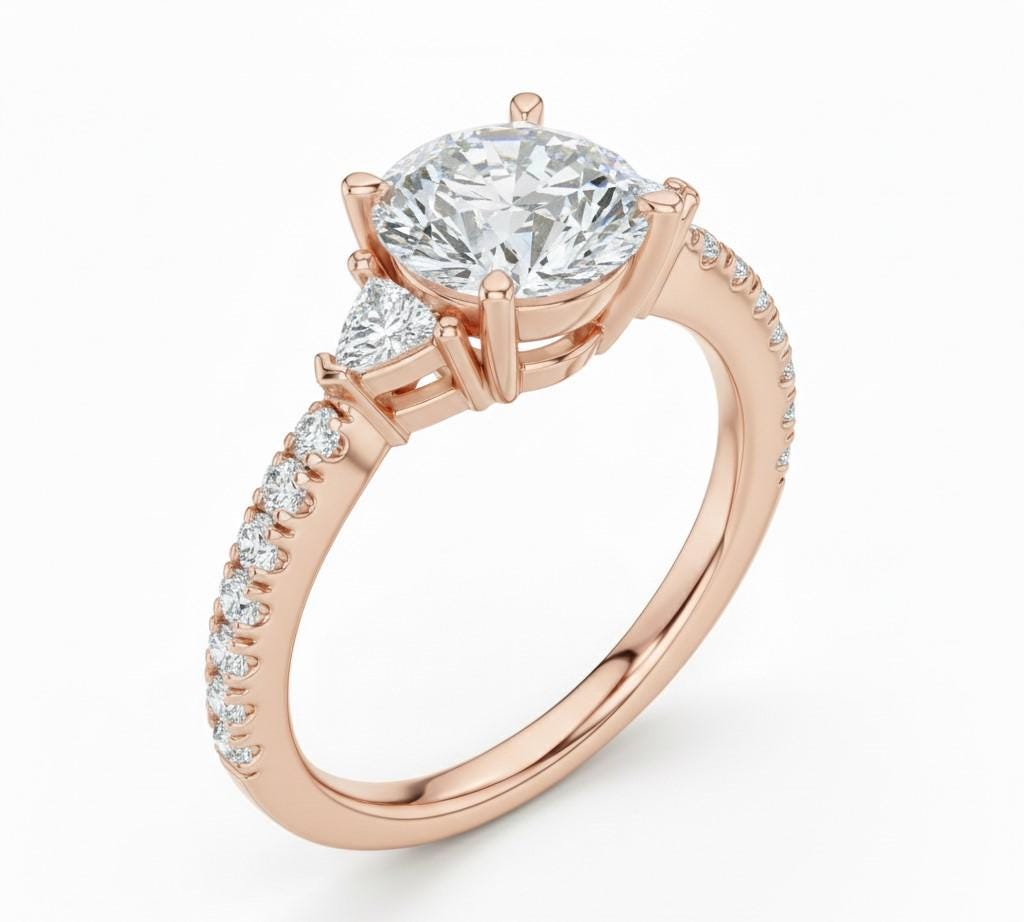 Riora elegant CZ engagement ring with rose gold, silver band, featuring sparkling center stone and intricate design, hypoallergenic wedding jewelry