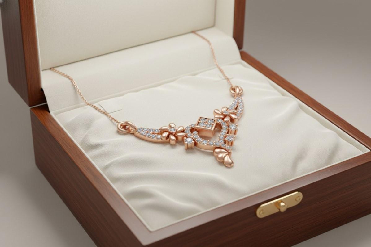 Moissanite Floral Pendant Necklace, Gold Rose Silver Adjustable Chain, Elegant Wedding Jewelry