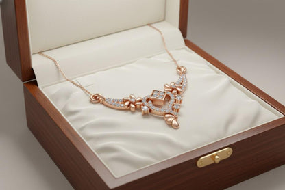 Moissanite Floral Pendant Necklace, Gold Rose Silver Adjustable Chain, Elegant Wedding Jewelry