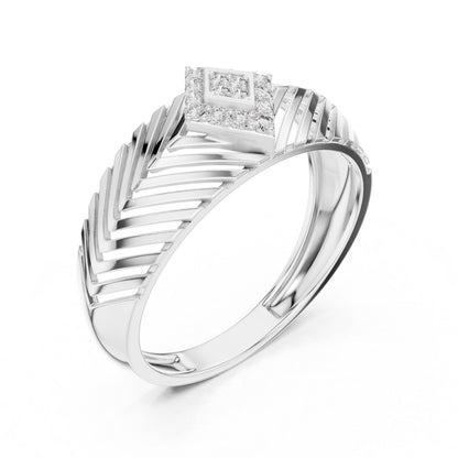Gold rose geometric CZ chevron wide band ring by Riora, showcasing a hypoallergenic, luxurious anniversary promise jewelry design.