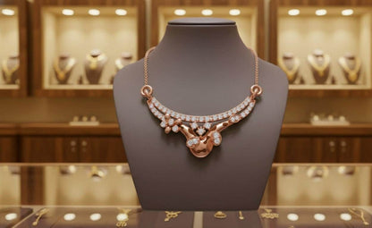 Moissanite Pendant Necklace Hypoallergenic Curved Floral Design Gold Rose Silver Elegant Gift Jewelry