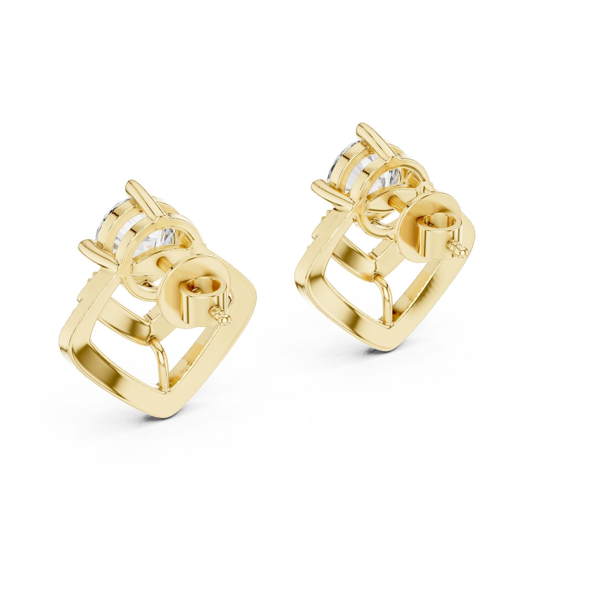 Riora geometric moissanite diamond stud earrings in gold and rose gold with minimalist triangle design for elegant jewelry.