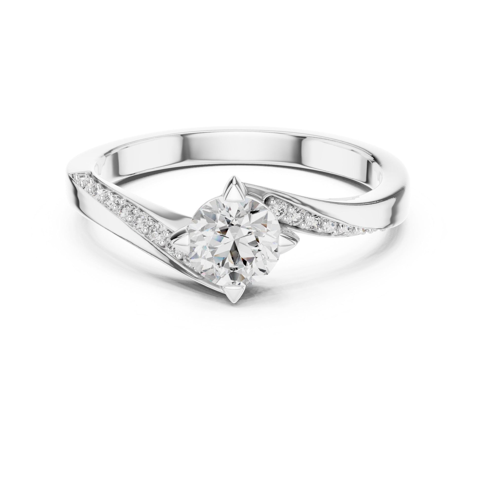 Riora twisted moissanite diamond engagement ring with round cut promise band, intricate design, and sparkling stones for women.
