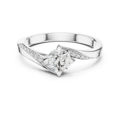 Riora twisted moissanite diamond engagement ring with round cut promise band, intricate design, and sparkling stones for women.