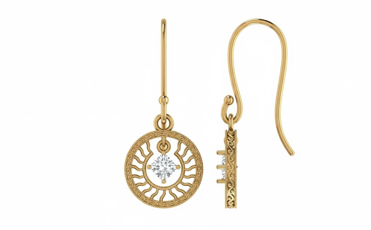 Moissanite Sunburst Drop Earrings | Hypoallergenic Dangle Earrings | Gold, Rose Gold & Silver