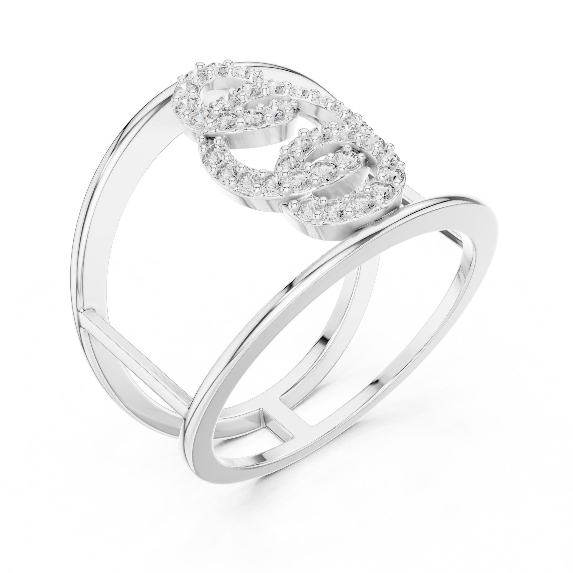 Riora Infinity Moissanite diamond statement open double band ring with minimalist modern design, elegant jewelry for special occasions