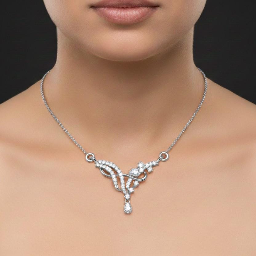 Moissanite Floral Pendant Necklace, Teardrop Charm, Rose Gold Finish