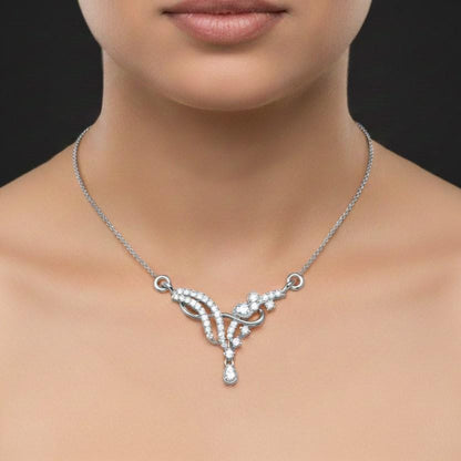 Moissanite Floral Pendant Necklace, Teardrop Charm, Rose Gold Finish