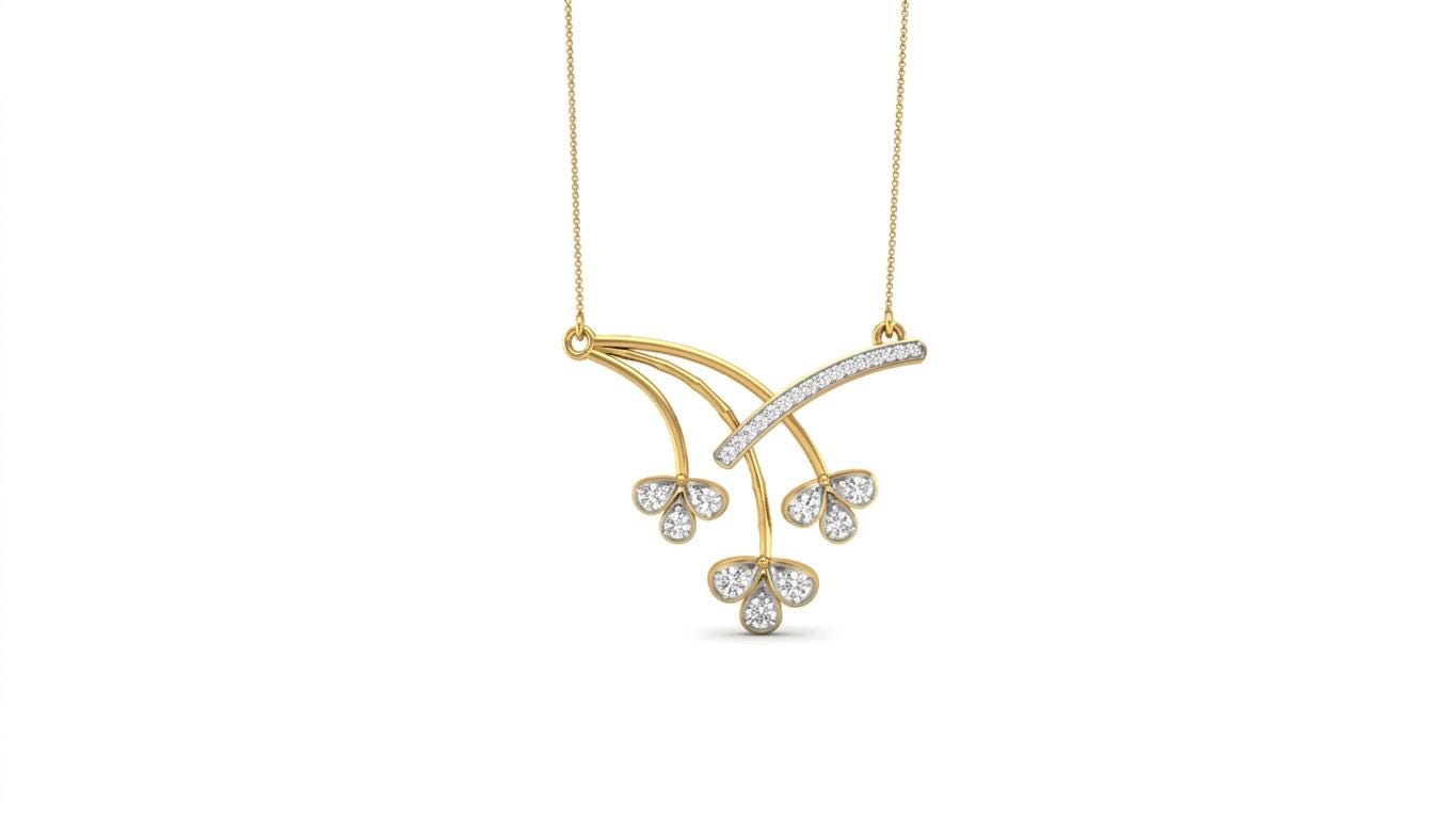 Riora Moissanite floral branch necklace with diamond flower pendant in rose gold, delicate bridal jewelry for weddings