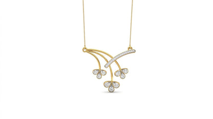 Riora Moissanite floral branch necklace with diamond flower pendant in rose gold, delicate bridal jewelry for weddings