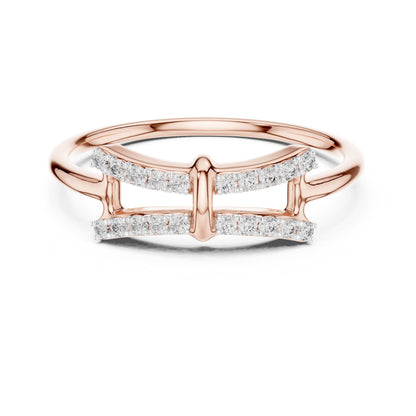 Riora moissanite bow ring with split band in rose gold, minimalist dainty wedding or promise jewelry with diamond-style sparkle