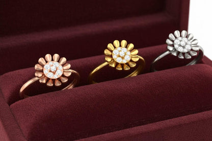 Moissanite Floral Daisy Ring for Women | Gold, Rose Gold & Silver | Sizes 5–11 | Promise & Valentine Gift