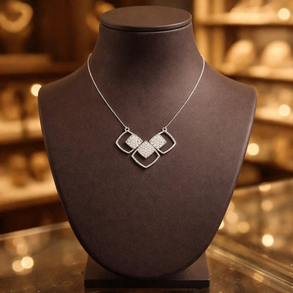 Riora moissanite geometric necklace with minimalist diamond pendant in rose gold, silver, or gold jewelry style.