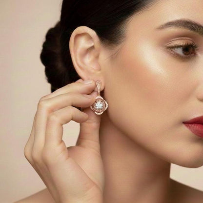 Moissanite Floral Drop Stud Earrings | Hypoallergenic Dangle Studs | Gold, Rose Gold & Silver | Riora