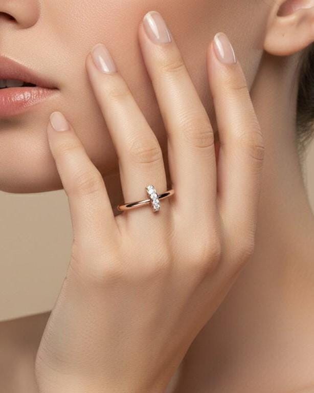 Moissanite Band Ring – Minimal Gold Silver Engagement Ring for Her