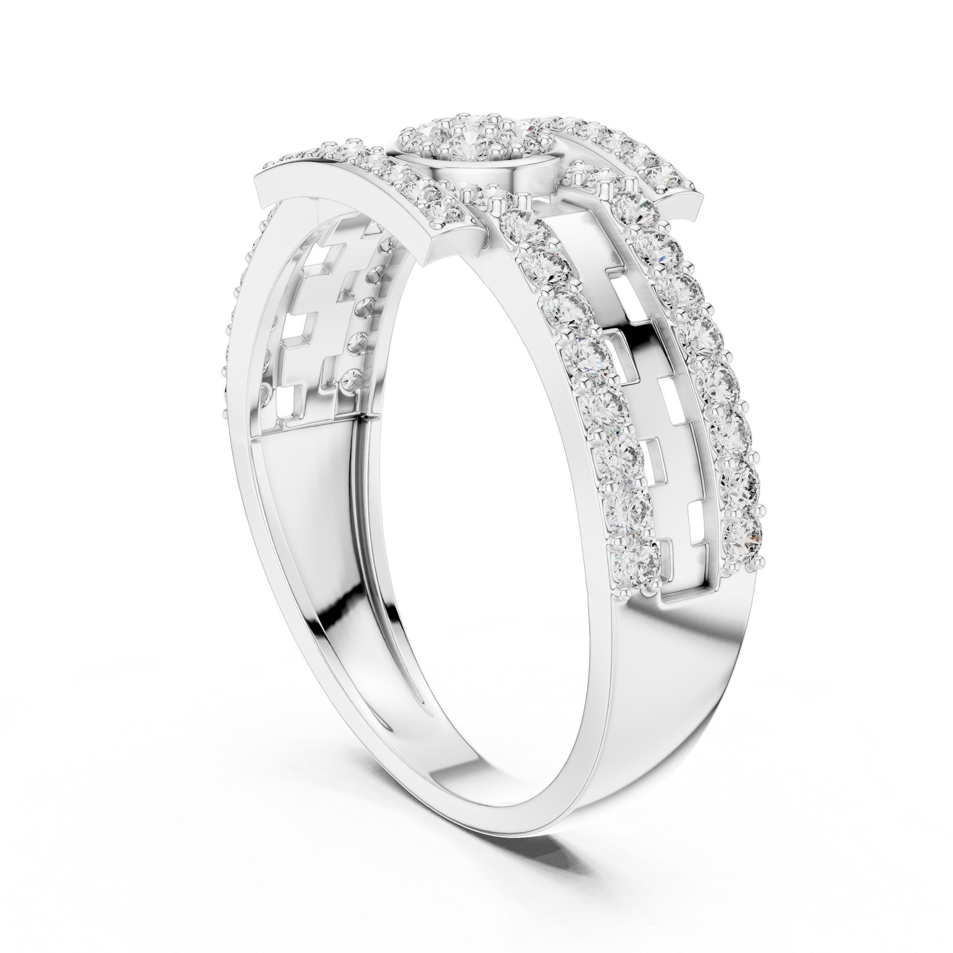 Riora luxury CZ halo band ring in rose silver, showcasing a sparkling statement design perfect for wedding or anniversary gifts.
