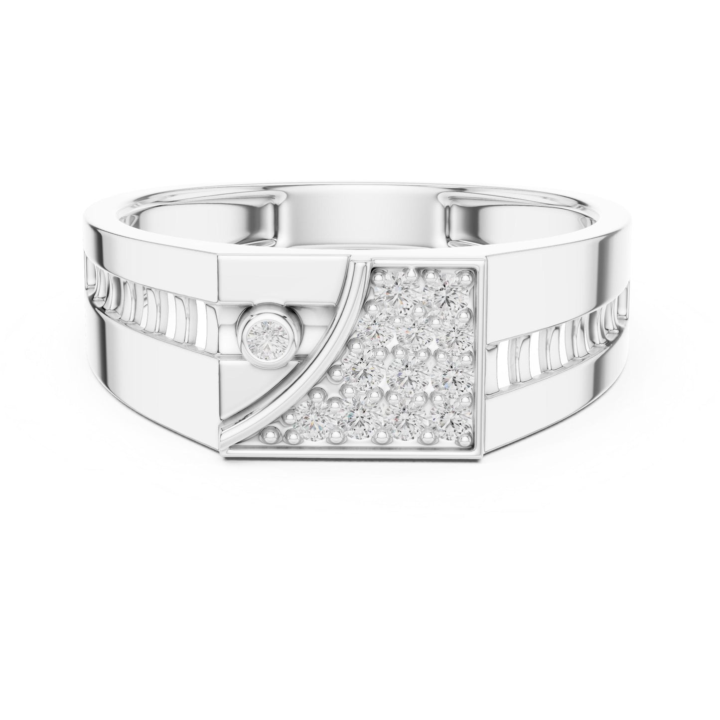 Riora luxury CZ statement ring with gold and silver geometric band, hypoallergenic jewelry for men and women.
