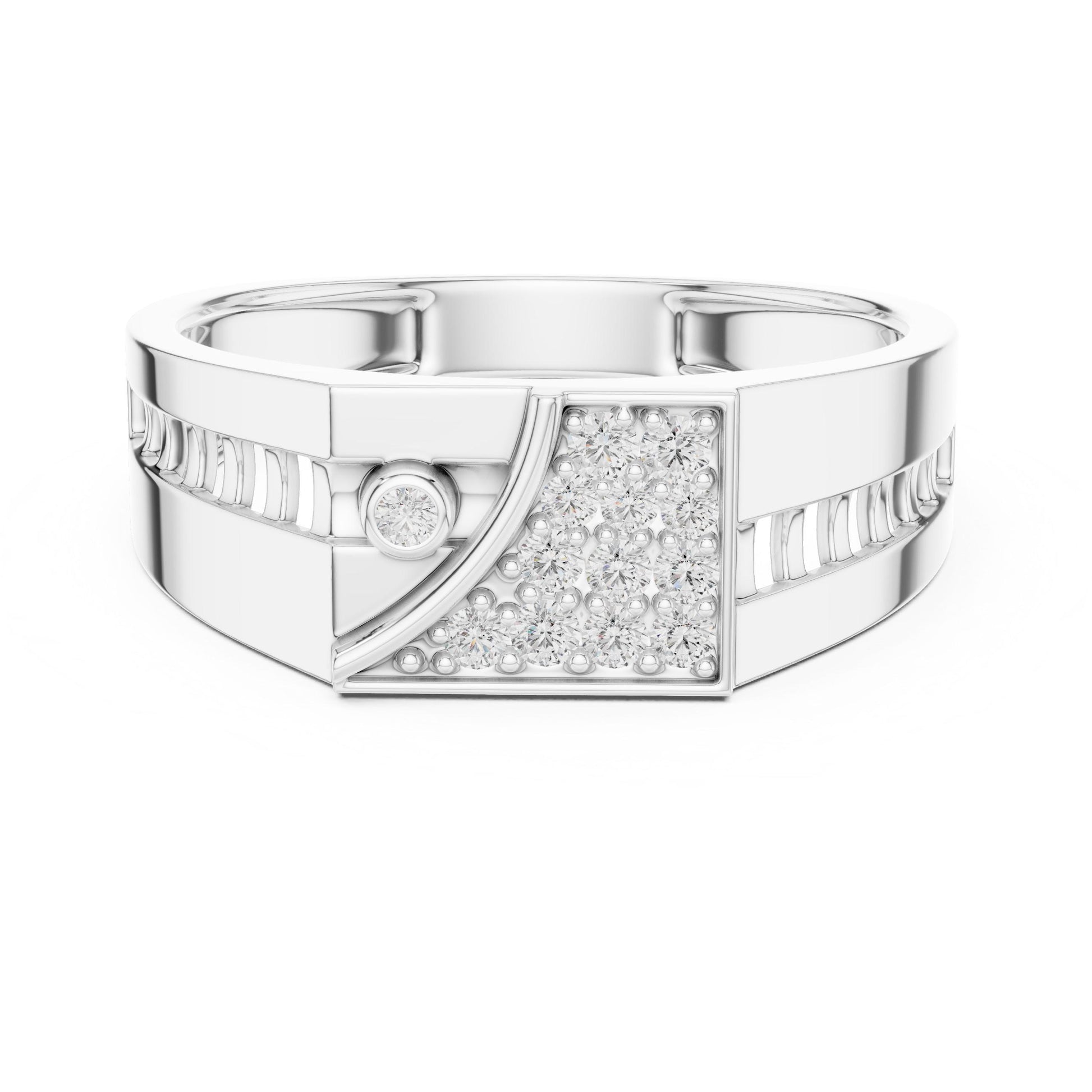 Riora luxury CZ statement ring with gold and silver geometric band, hypoallergenic jewelry for men and women.