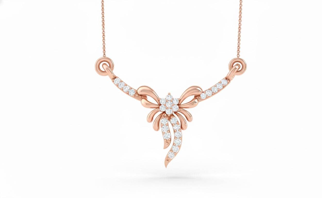 Moissanite Bow Pendant Necklace for Women | Gold, Rose Gold & Silver | Adjustable 22" Chain | Elegant Gift