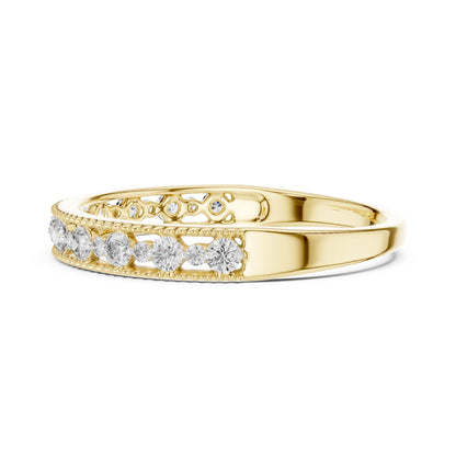 Riora moissanite eternity wedding band in rose gold, silver, and gold stackable rings with sparkling stones for anniversary or bridal wear