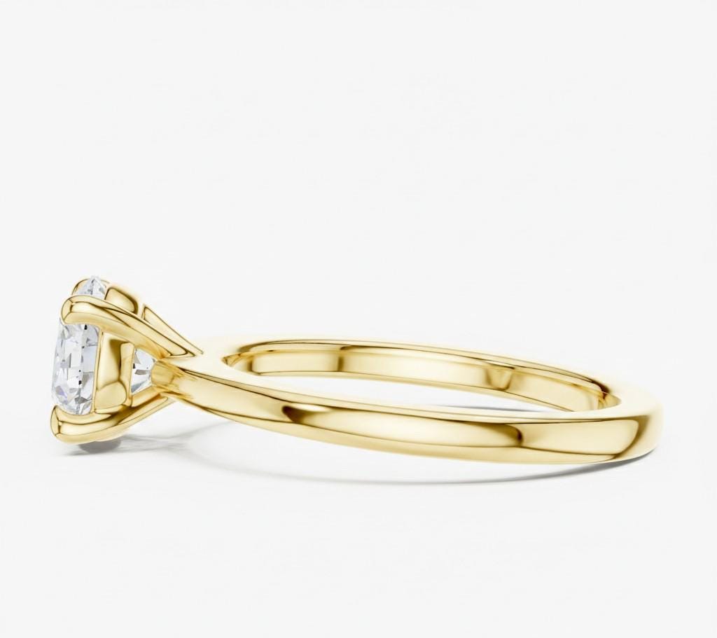 Riora minimalist gold moissanite diamond solitaire promise ring with a dainty thin band, ideal for stacking or wedding jewelry.