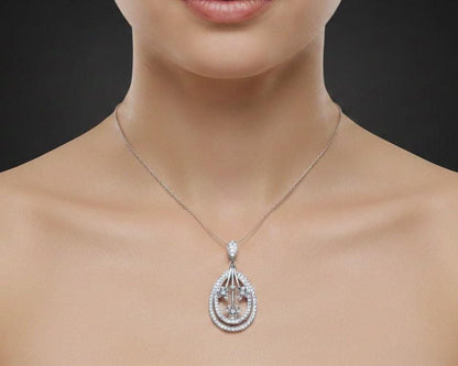 Moissanite Teardrop Pendant Necklace, Floral Diamond Look Charm in Gold Rose Gold Silver Gift