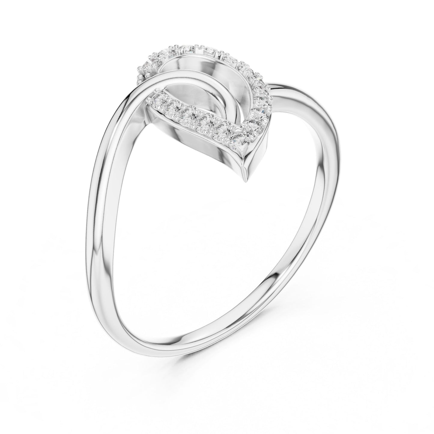 Riora Moissanite halo heart engagement ring in rose gold with diamond-style band, minimalist and unique for special occasions.