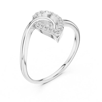 Riora Moissanite halo heart engagement ring in rose gold with diamond-style band, minimalist and unique for special occasions.