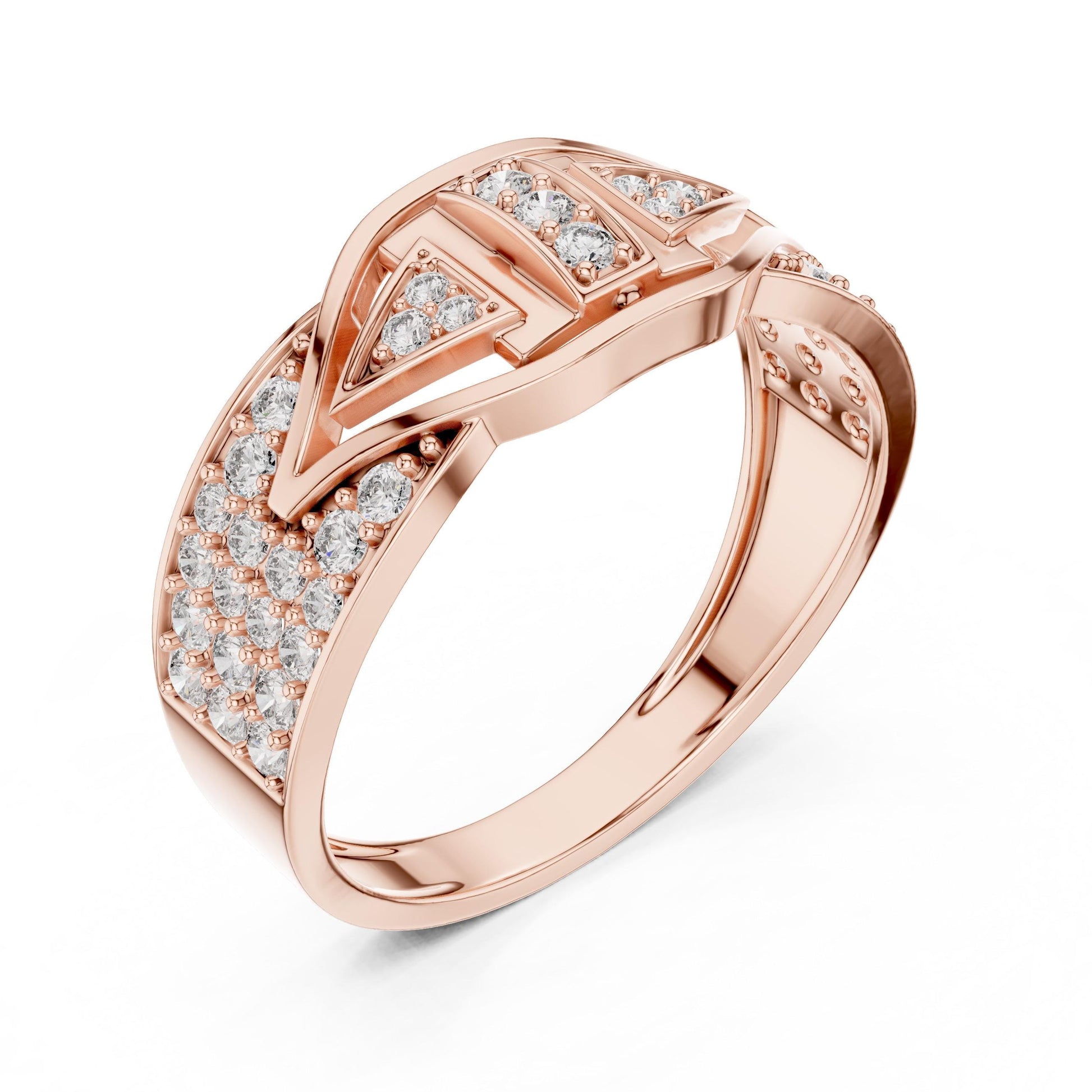 Riora Art Deco CZ triple panel wide band ring showcasing sparkling cubic zirconia and elegant design for statement jewelry.
