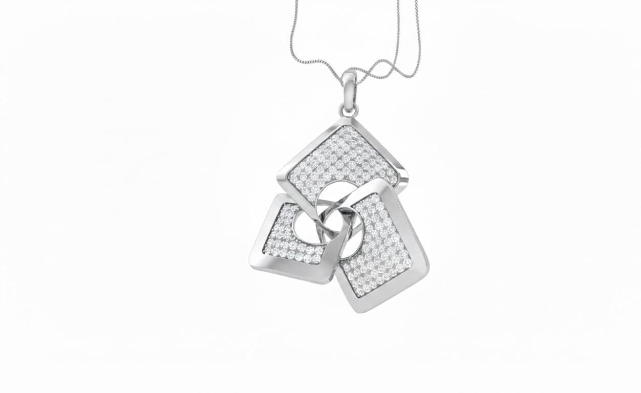 Moissanite Geometric Pendant Gold Rose Silver Statement Jewelry, Hypoallergenic Necklace Modern Luxury Chain