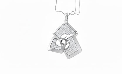 Moissanite Geometric Pendant Gold Rose Silver Statement Jewelry, Hypoallergenic Necklace Modern Luxury Chain