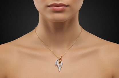 Moissanite Leaf Pendant Necklace for Women | Gold, Rose Gold & Silver | Bridal & Valentine Gift