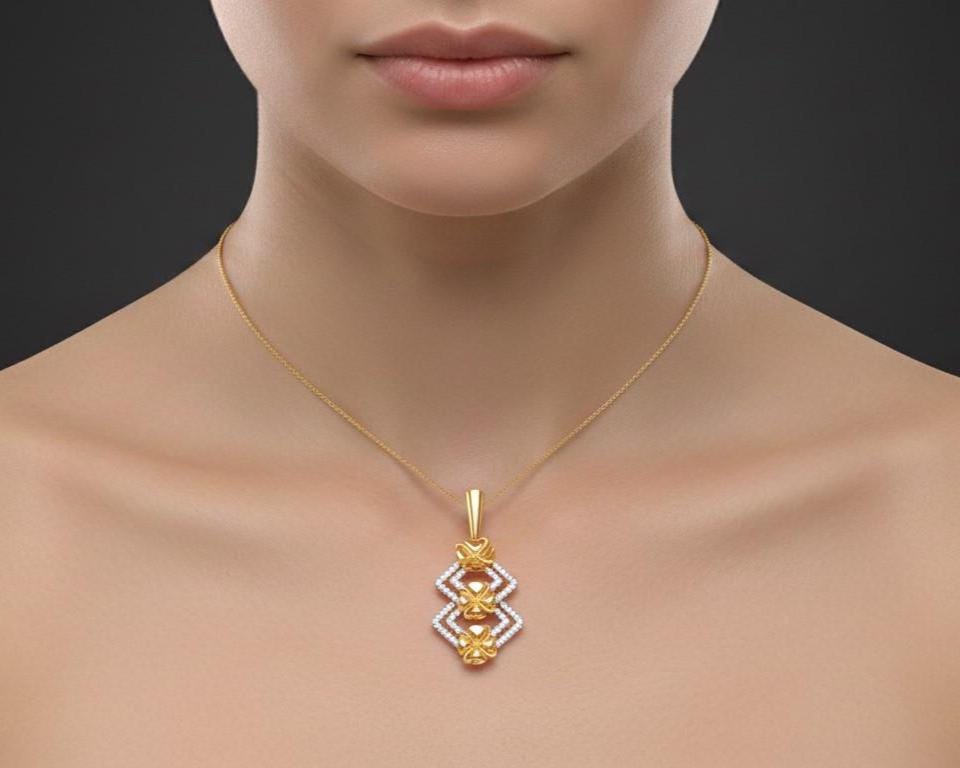 Moissanite Clover Pendant  Gold Rose Silver Floral Diamond Look Jewelry,  Elegant Everyday Necklace