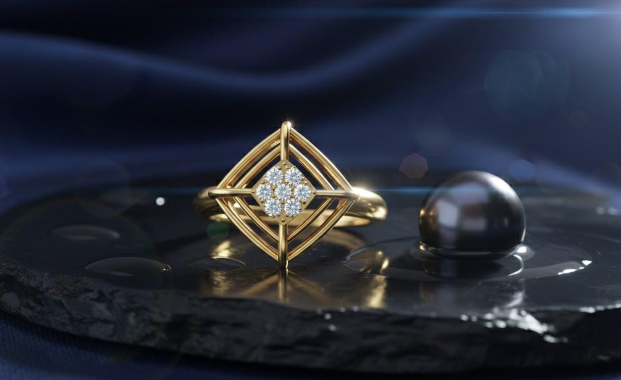 Geometric Moissanite Cluster Ring | Hypoallergenic Statement Ring | Luxury Gift for Women