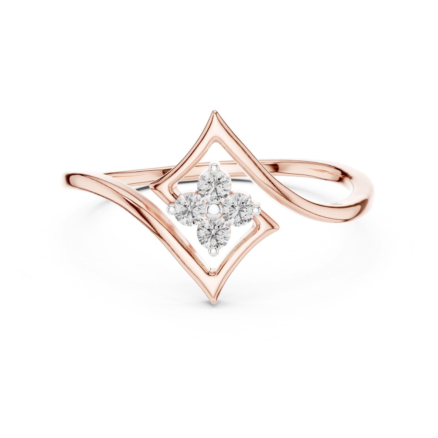Riora Moissanite flower diamond ring with minimalist floral design in gold, rose gold, and silver, featuring a unique statement band