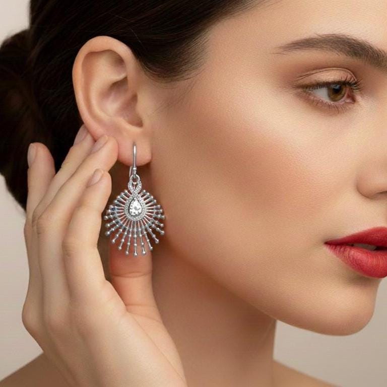 Moissanite Sunburst Drop Earrings for Women | Gold, Rose Gold & Silver | Hypoallergenic Dangle Earrings | Bridal & Valentine Gift